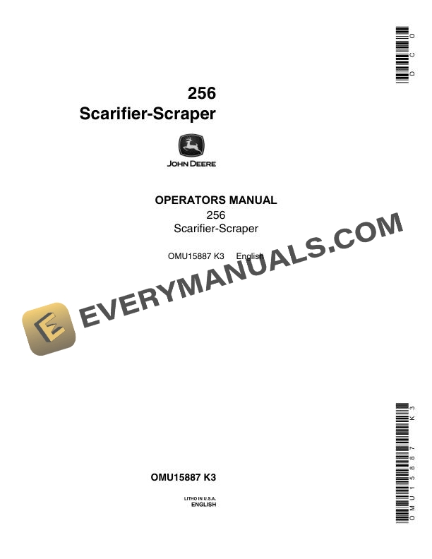 John Deere 256 Scarifier Scraper Operator Manual OMU15887