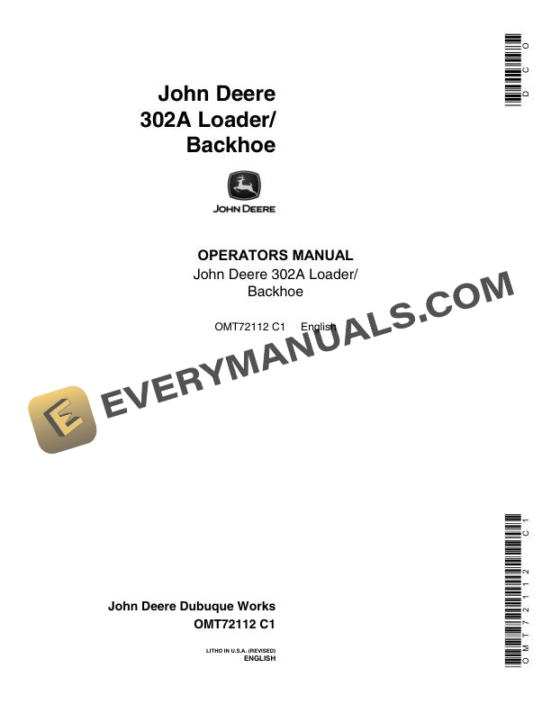 John Deere 302A Loader Backhoe Operator Manual OMT72112