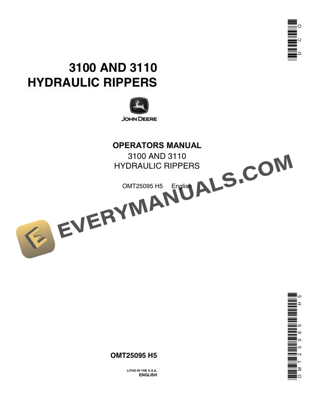 John Deere 3100, 3110 Hydraulic Ripper Operator Manual OMT25095