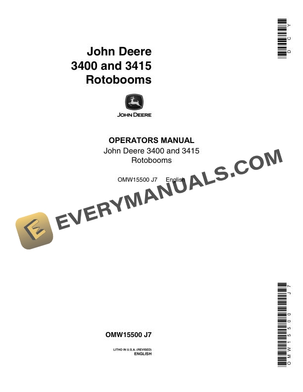 John Deere 3400 3415 Rotoboom Operator Manual OMW15500