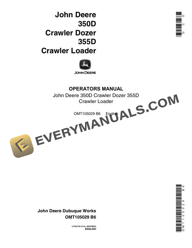 John Deere 350D Crawler Dozer - 355D Crawler Loader Operator Manual OMT105029