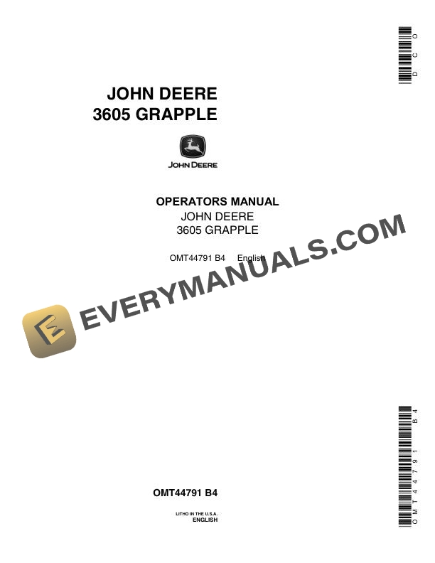 John Deere 3605 Grapple Operator Manual OMT44791