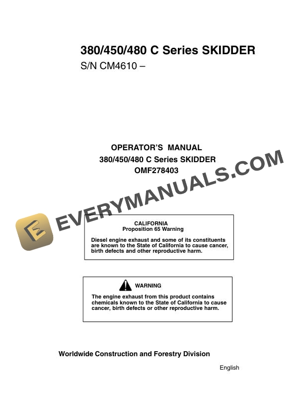 John Deere 380, 450, 480 C Series Skidder Operator Manual OMF278403