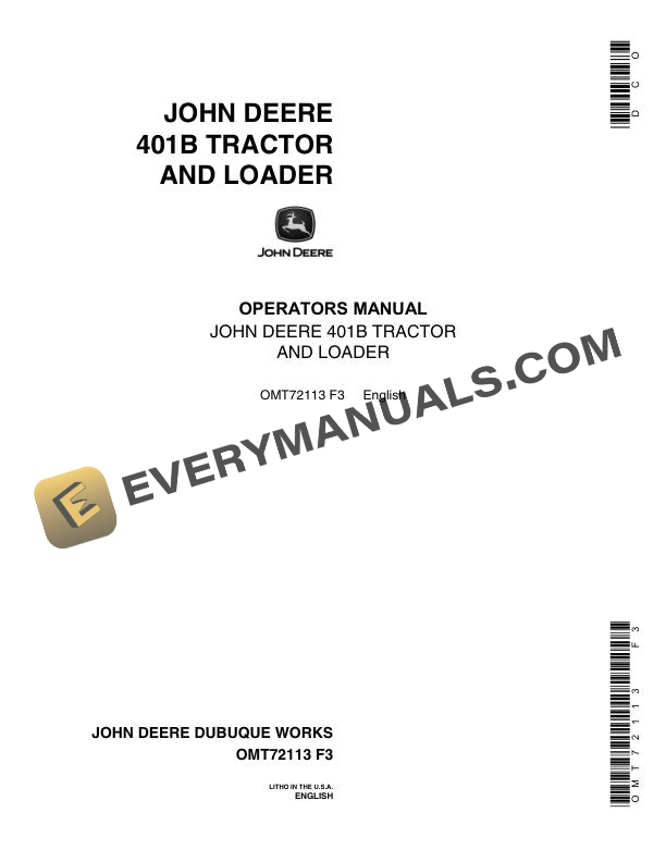John Deere 401B Tractor and Loader Operator Manual OMT72113