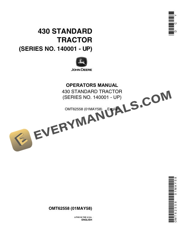John Deere 430 Standard Tractor Operator Manual OMT62558
