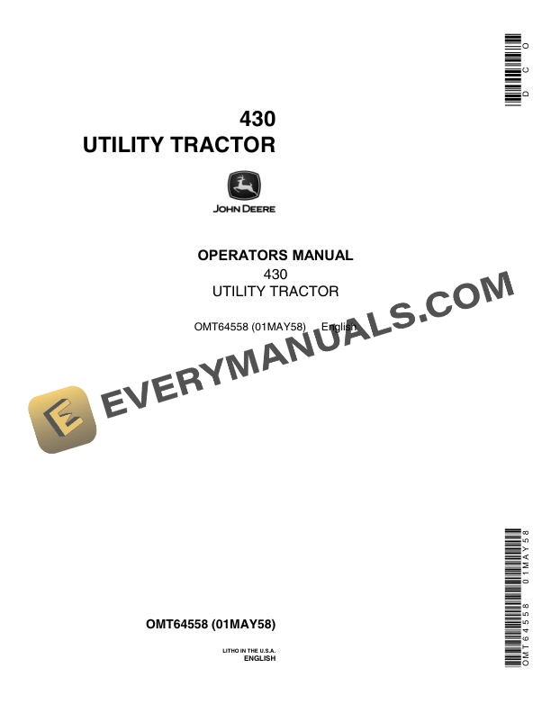 John Deere 430 Utility Tractor Operator Manual OMT64558