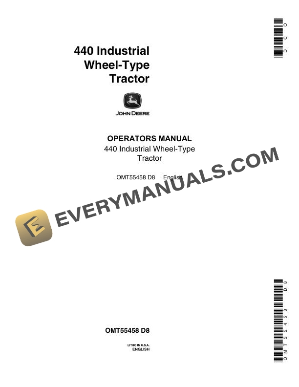 John Deere 440 Industrial Wheel-Type Tractor Operator Manual OMT55458