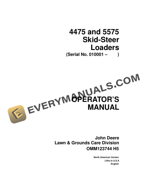John Deere 4475 5575 Skid Steer Loader Operator Manual OMM123744