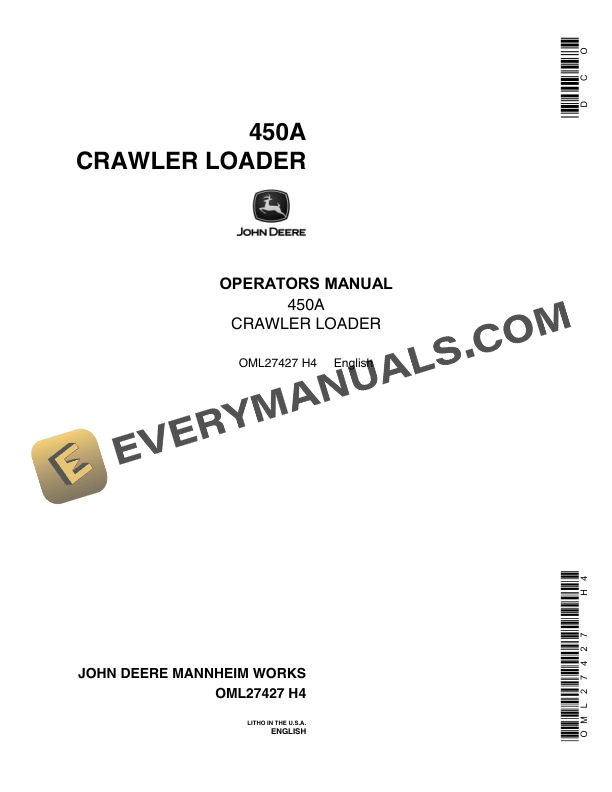 John Deere 450A Crawler Loader Operator Manual OML27427