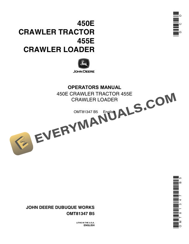 John Deere 450E Crawler Tractor, 455E Crawler Loader Operator Manual OMT81347