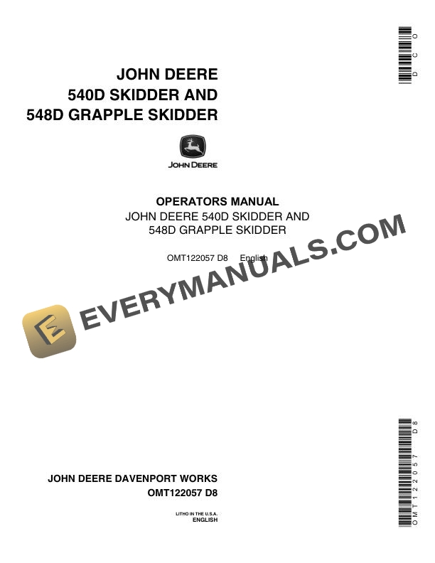 John Deere 540D Skidder and 548D Grapple Skidder Operator Manual OMT122057