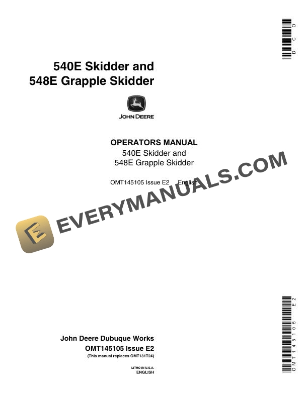 John Deere 540E Skidder, 548E Grapple Skidder Operator Manual OMT145105
