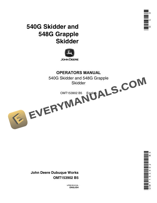 John Deere 540G Skidder, 548G Grapple Skidder Operator Manual OMT153902