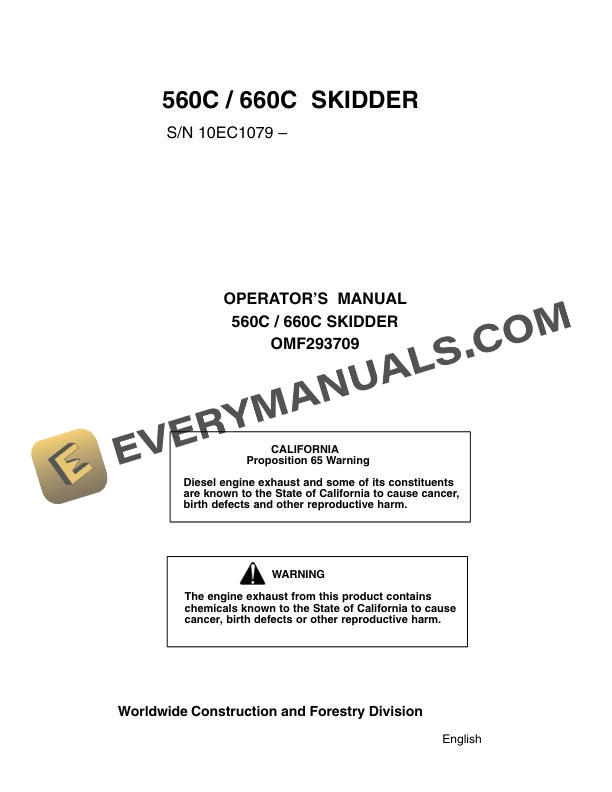 John Deere 560C, 660C Skidder Operator Manual OMF293709