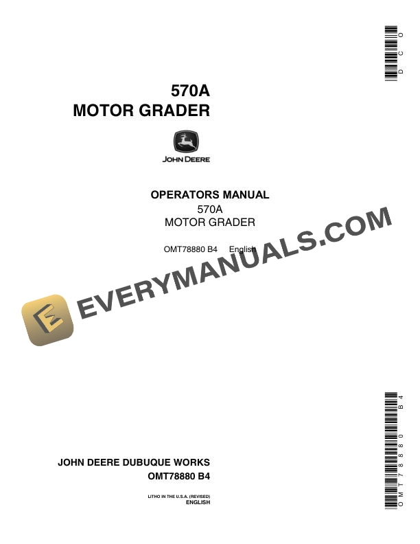 John Deere 570A Motor Grader Operator Manual OMT78880