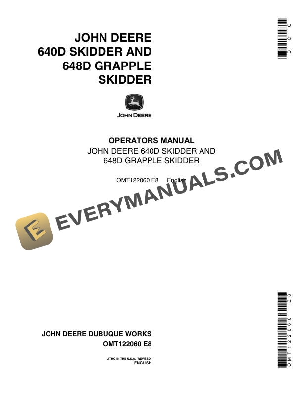John Deere 640D Skidder and 648D Grapple Skidder Operator Manual OMT122060