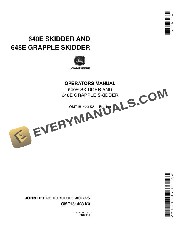 John Deere 640E Skidder and 648E Grapple Skidder Operator Manual OMT151423