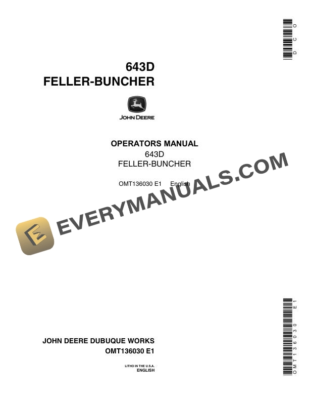 John Deere 643D Feller Buncher Operator Manual OMT136030