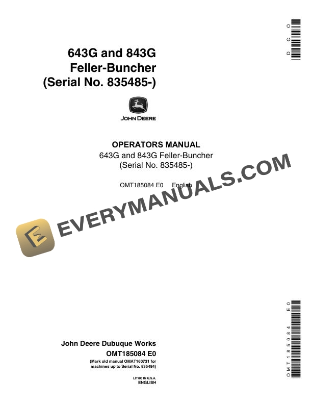John Deere 643G 843G Feller Buncher Operator Manual OMT185084