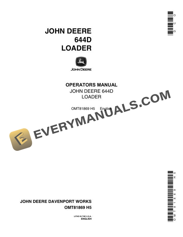 John Deere 644D Loader Operator Manual OMT81869 3 John Deere 644D Loader Operator Manual OMT81869