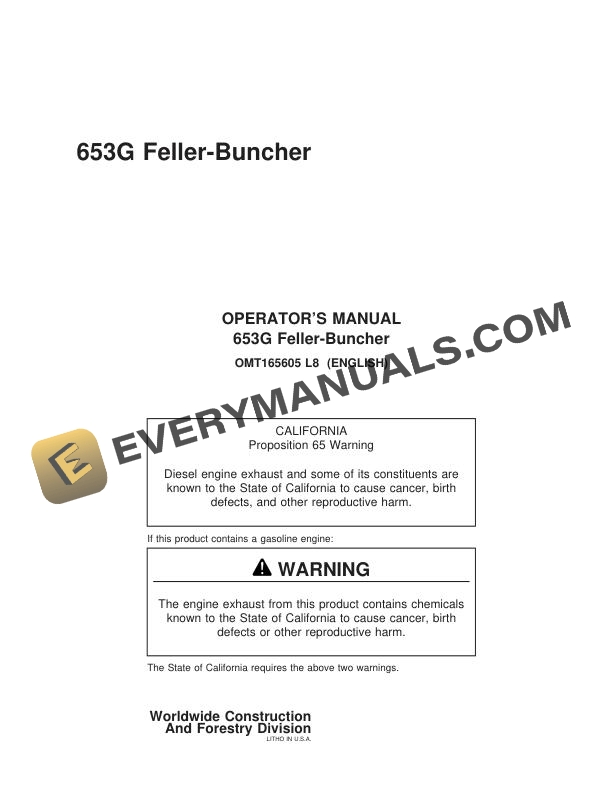 John Deere 653G Feller Buncher Operator Manual OMT165605 2 John Deere 653G Feller Buncher Operator Manual OMT165605