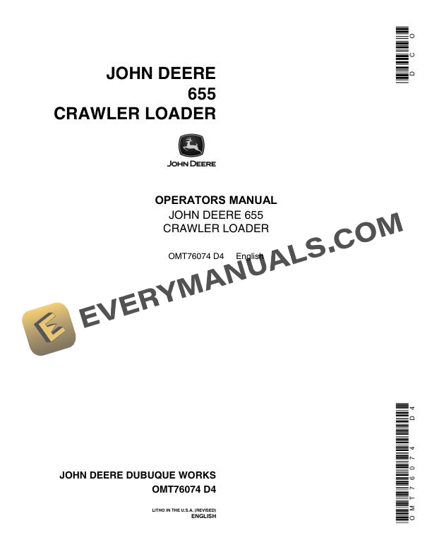 John Deere 655 Crawler Loader Operator Manual OMT76074 2 John Deere 655 Crawler Loader Operator Manual OMT76074