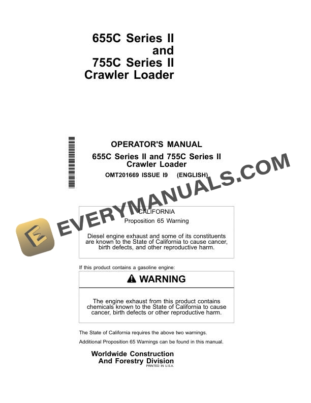 John Deere 655C, 755C Series II Crawler Loader Operator Manual OMT201669 2 John Deere 655C 755C Series II Crawler Loader Operator Manual OMT201669