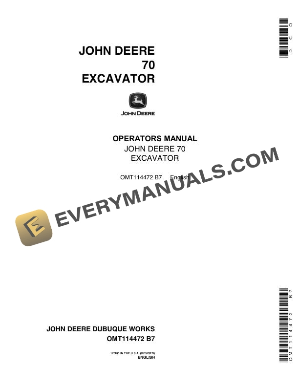 John Deere 70 Excavator Operator Manual OMT114472 2 John Deere 70 Excavator Operator Manual OMT114472