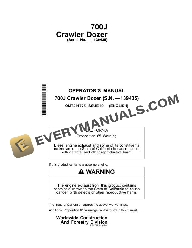 John Deere 700J Crawler Dozer Operator Manual OMT211725 2 John Deere 700J Crawler Dozer Operator Manual OMT211725