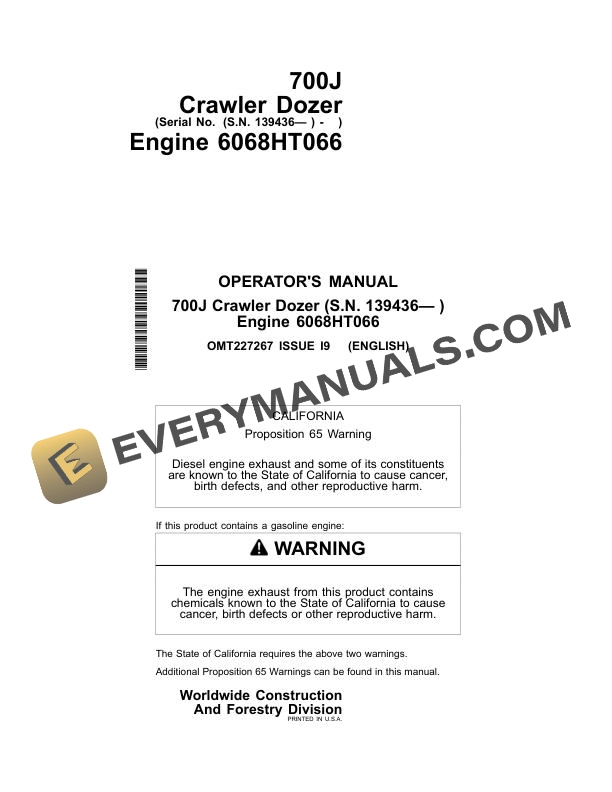 John Deere 700J Crawler Dozer Operator Manual OMT227267 3 John Deere 700J Crawler Dozer Operator Manual OMT227267