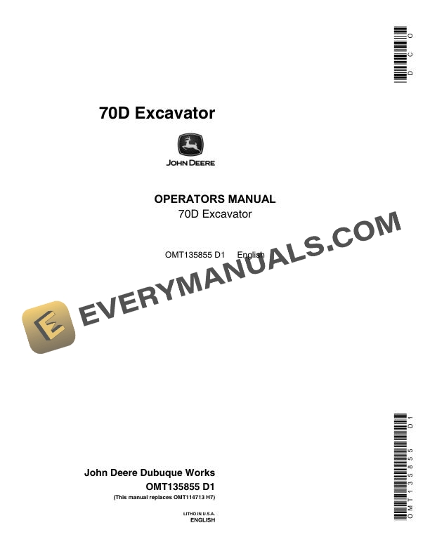 John Deere 70D Excavator Operator Manual OMT135855 1 John Deere 70D Excavator Operator Manual OMT135855