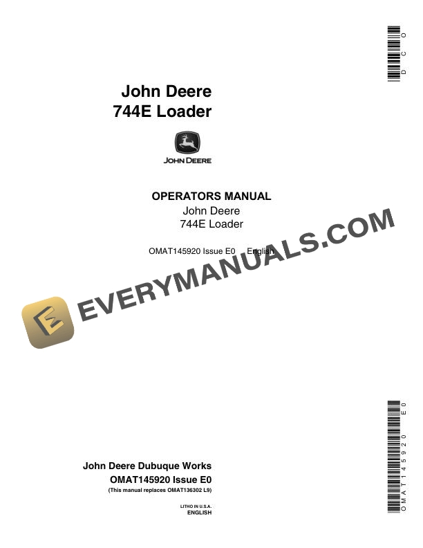 John Deere 744E Loader Operator Manual OMAT145920