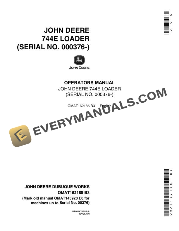 John Deere 744E Loader Operator Manual OMAT162185 2 John Deere 744E Loader Operator Manual OMAT162185