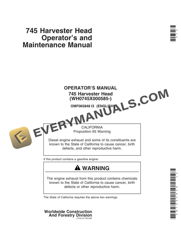 John Deere 745 Harvester Head Operator Manual OMF065848 2 John Deere 745 Harvester Head Operator Manual OMF065848
