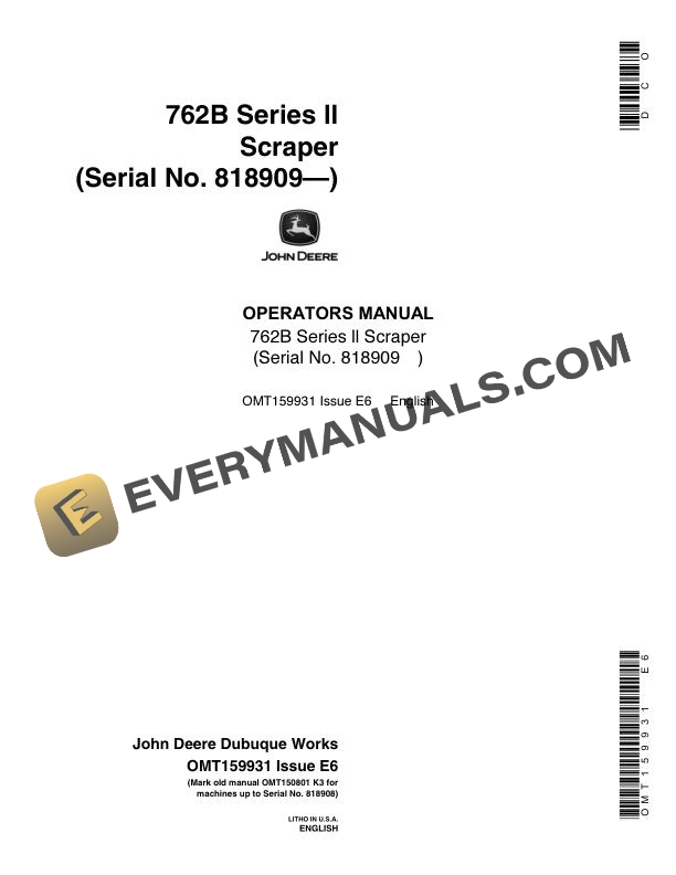 John Deere 762B Series II Scraper Operator Manual OMT159931 2 John Deere 762B Series II Scraper Operator Manual OMT159931