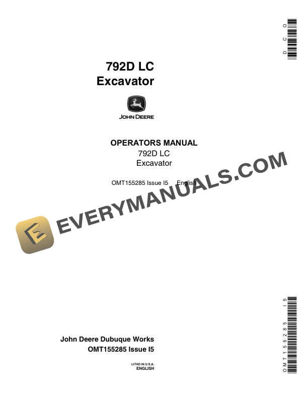 John Deere 792D LC Excavator Operator Manual OMT155285