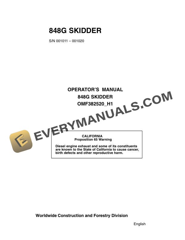 John Deere 848G Skidder Operator Manual OMF382520