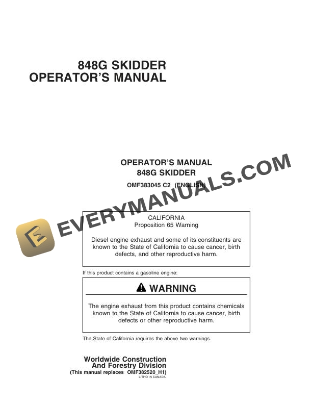 John Deere 848G Skidder Operator Manual OMF383045