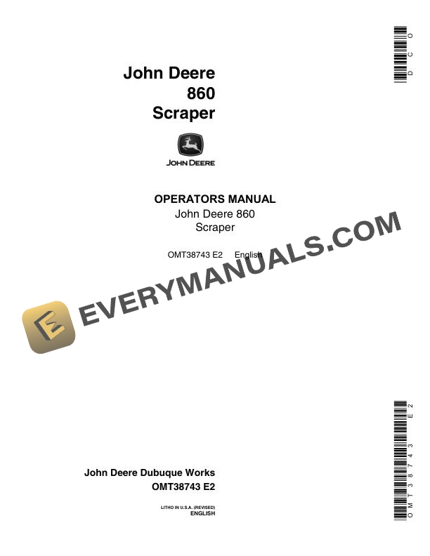 John Deere 860 Scraper Operator Manual OMT38743