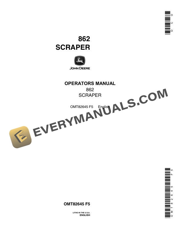 John Deere 862 Scraper Operator Manual OMT82645