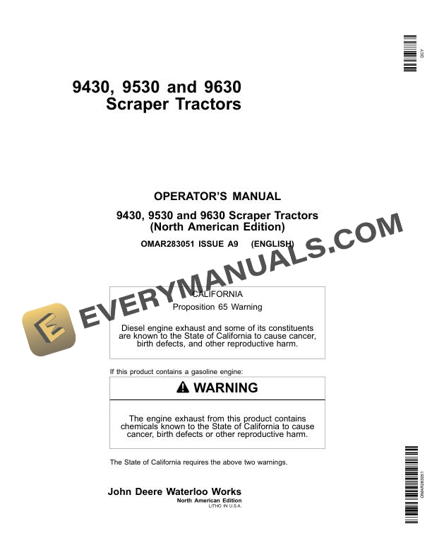 John Deere 9430, 9530, 9630 Scraper Tractors Operator Manual OMAR283051A 3 John Deere 9430, 9530, 9630 Scraper Tractors Operator Manual OMAR283051A