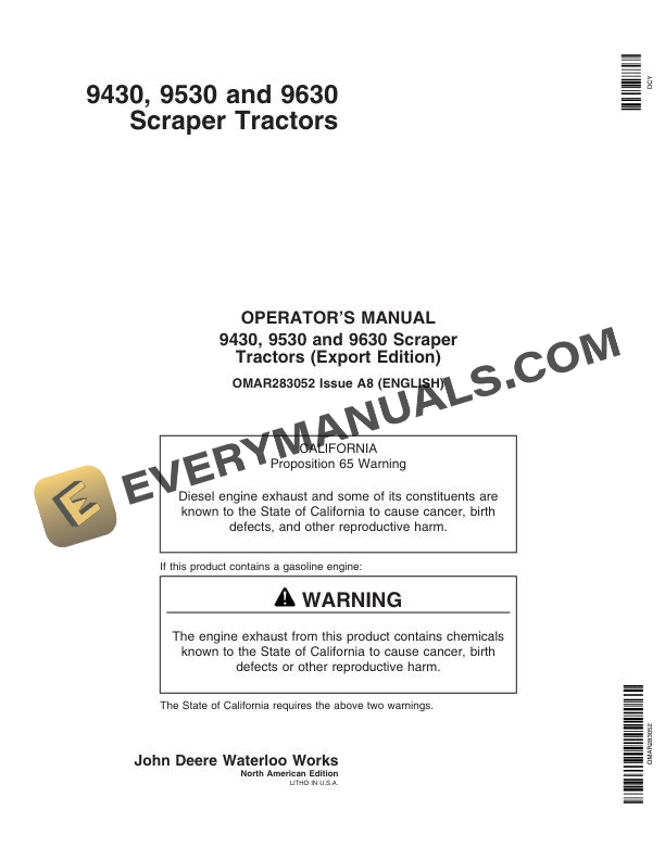 John Deere 9430, 9530, 9630 Scraper Tractors Operator Manual OMAR283052A 1 John Deere 9430 9530 9630 Scraper Tractor Operator Manual OMAR283052