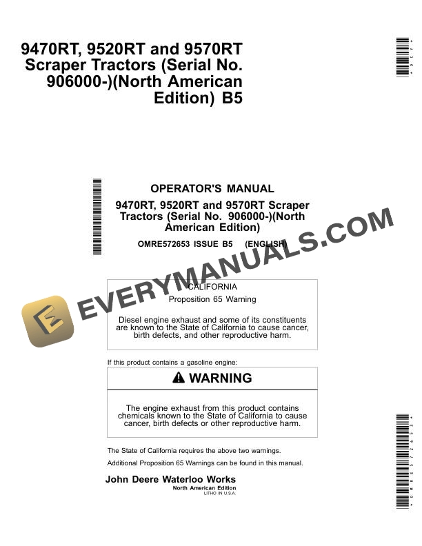 John Deere 9470RT 9520RT 9570RT Scraper Tractor Operator Manual OMRE572653 1 John Deere 9470RT 9520RT 9570RT Scraper Tractor Operator Manual OMRE572653