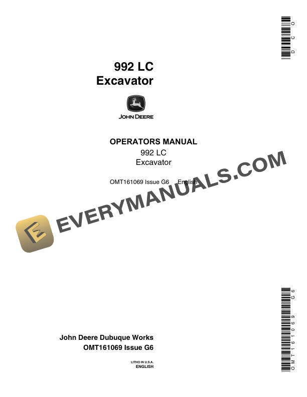 John Deere 992 LC Excavator Operator Manual OMT161069