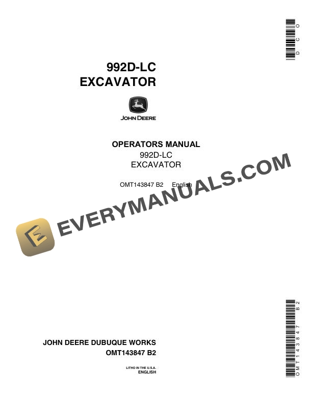 John Deere 992D LC Excavator Operator Manual OMT143847