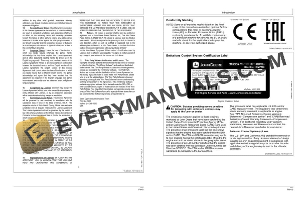John Deere E210LC, E230LC Excavator Operator Manual WY21781 4 John Deere E210LC, E230LC Excavator Operator Manual WY21781 - Image 2
