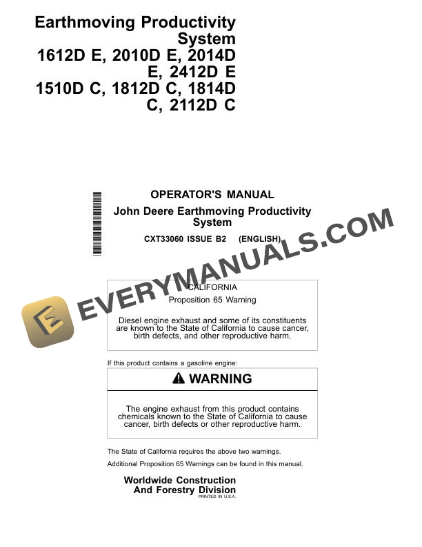 John Deere Earthmoving Productivity System Operator Manual CXT33060