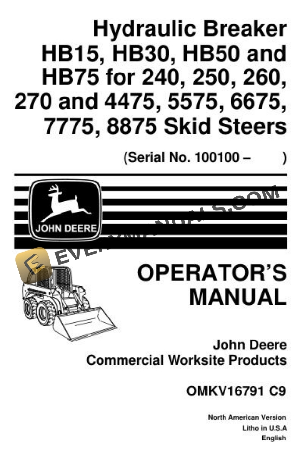 John Deere HB15 HB30 HB50 HB75 Hydraulic Breaker Operator Manual OMKV16791