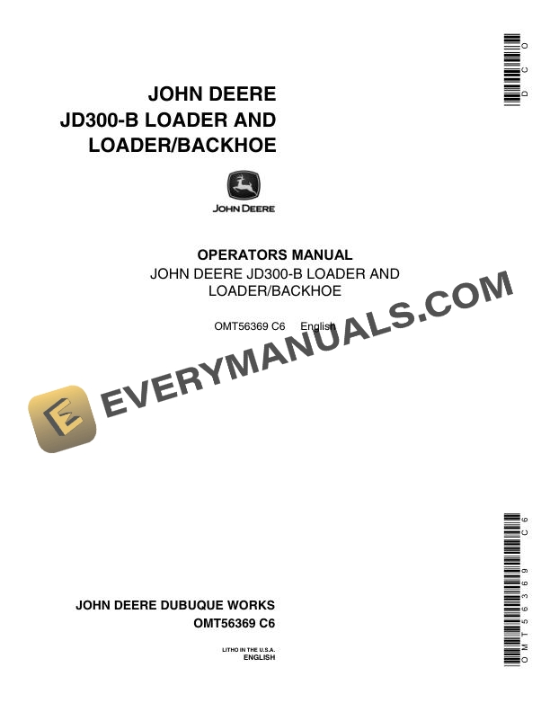 John Deere JD300-B Loader and Loader Backhoe Operator Manual OMT56369