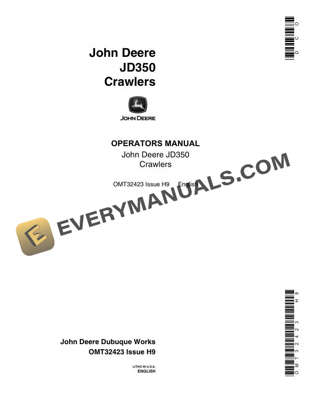 John Deere JD350 Crawler Operator Manual OMT32423